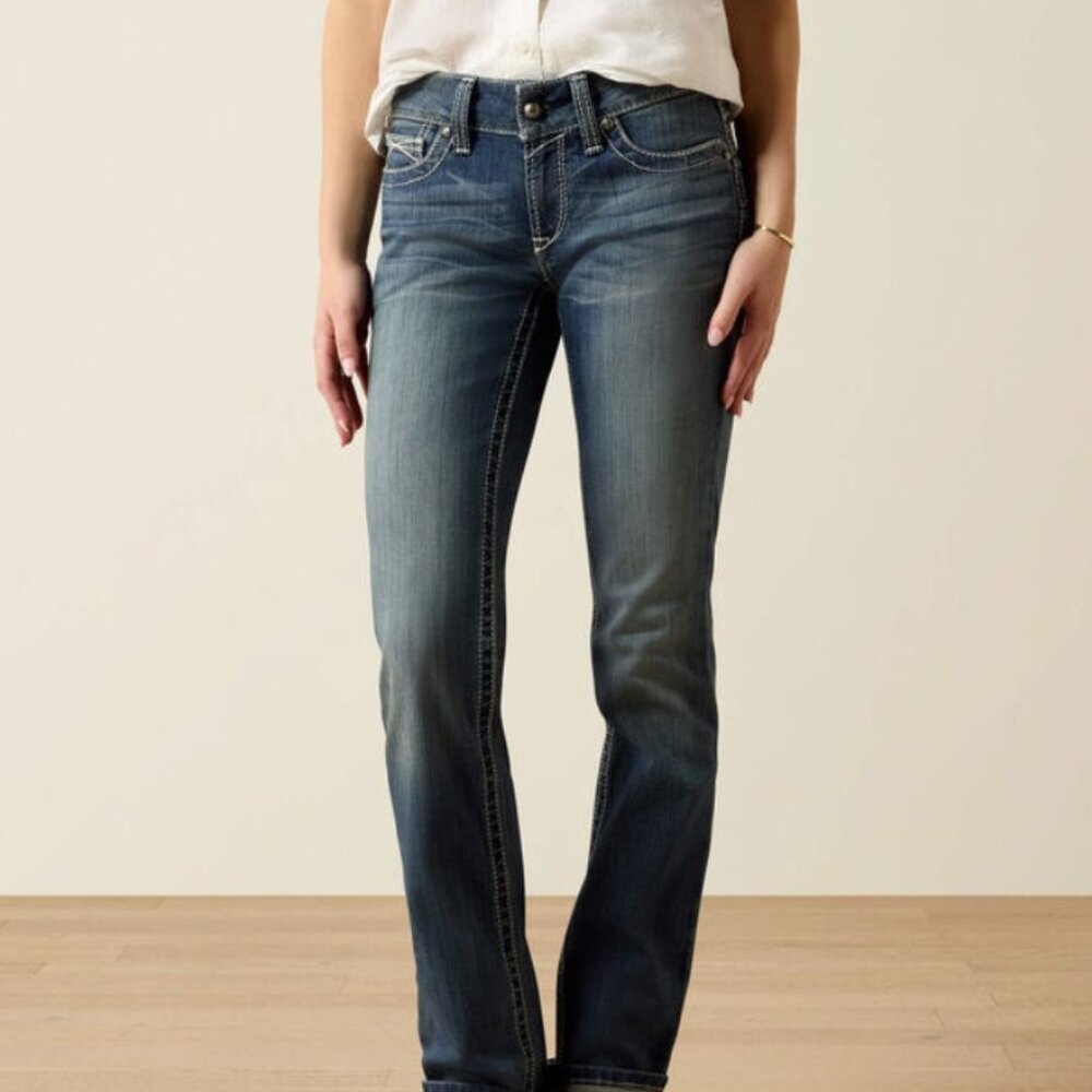 Ariat REAL Straight Leg Jeans Womens Size 31R EUC Rainstorm Retail $79